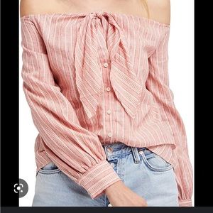 Free People Hello There Beautiful Off The Shoulder Linen Blend Blouse Size XS